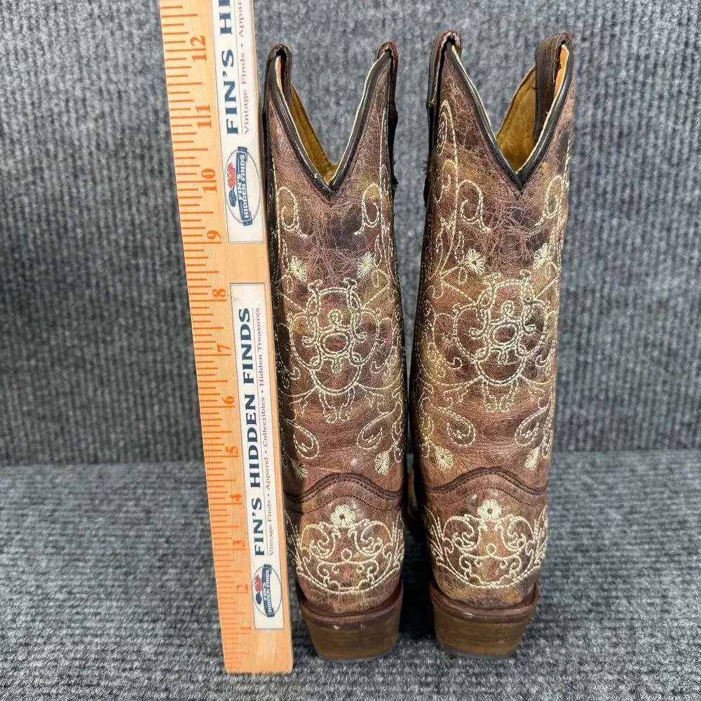 Corral Teens 2.5T Western Cowboy Boots Brown Embroidered Fits Women's 4.5